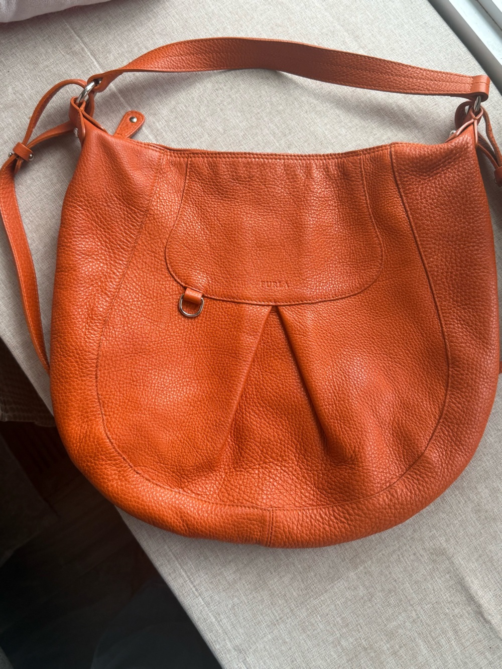 Furla Orange Leather Hobo Shoulder Bag